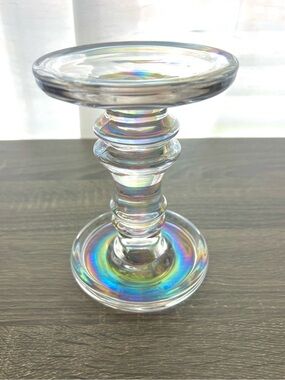 Iridescent Glass Pedestal Candle Holder - Clear